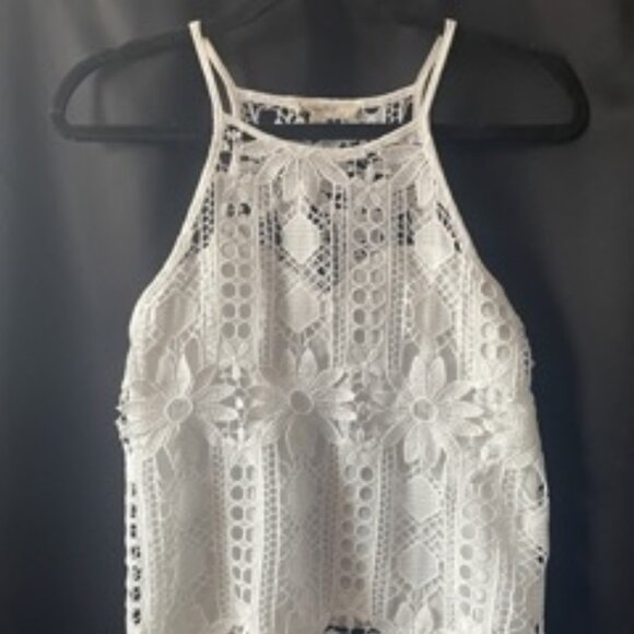White Lace Crochet Floral Detail Halter Top - Picture 1 of 1